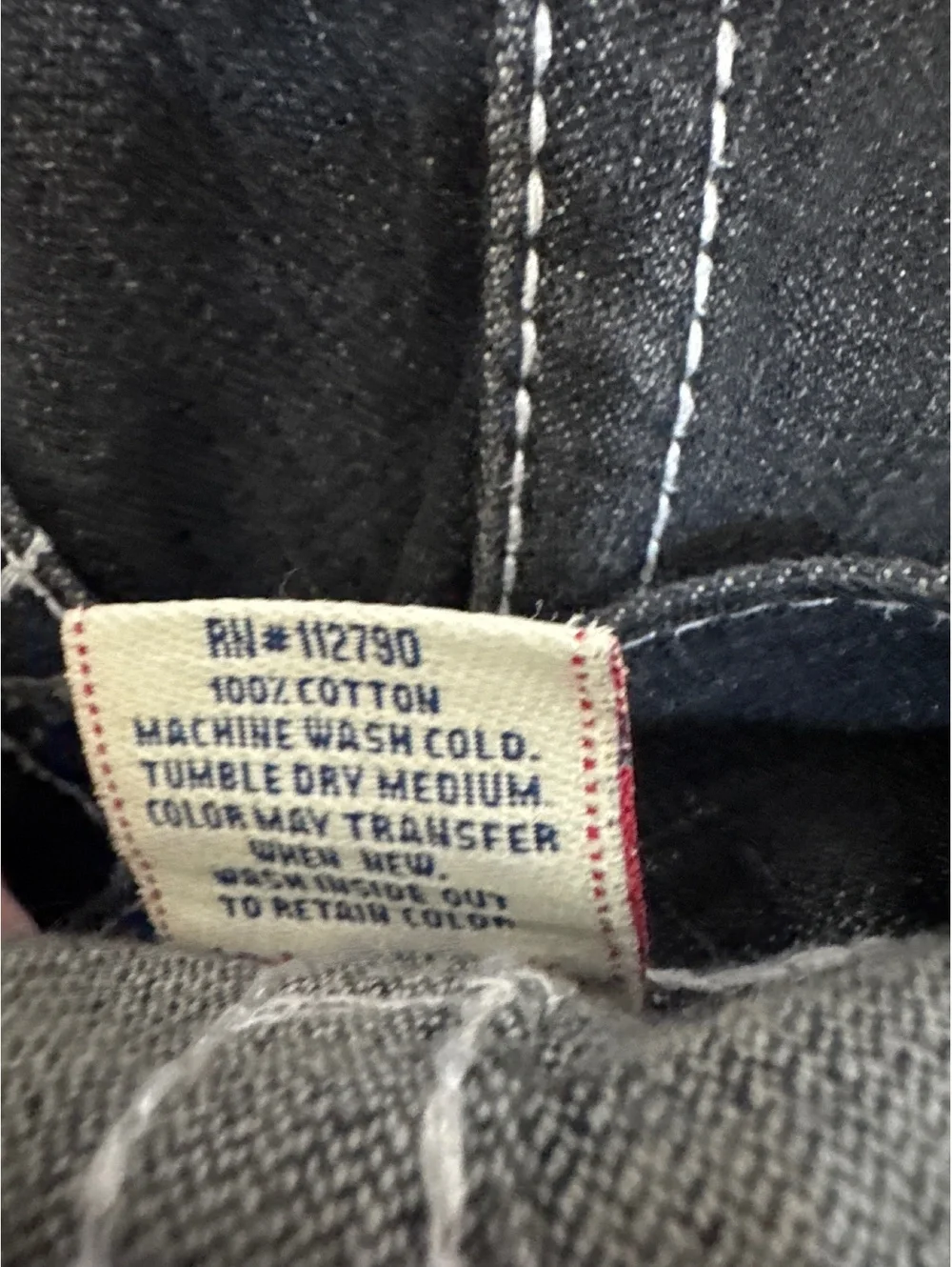 True Religion Black Distressed Denim Jeans with White Stitching
